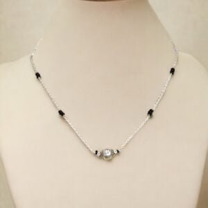 Black bead 925 sterling silver mangalsutra with round pendant at the centre