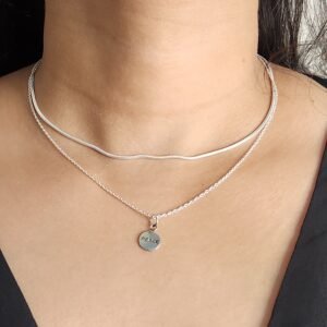 Stacked chains silver 925 necklace with peace pendant