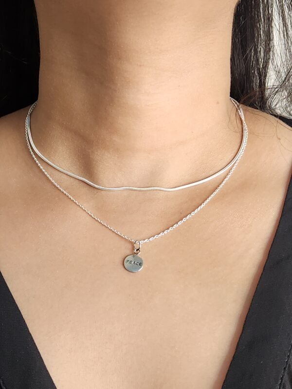 Stacked chains silver 925 necklace with peace pendant