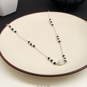 925 sterling silver mangalsutra with altering silver and black beads design