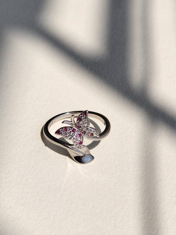 Pink Stones Adjustable Butterfly Ring - Image 2
