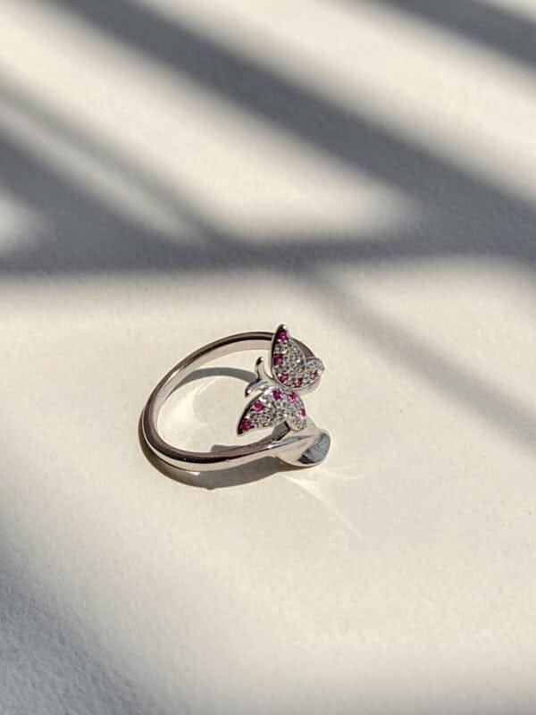 Pink Stones Adjustable Butterfly Ring - Image 4