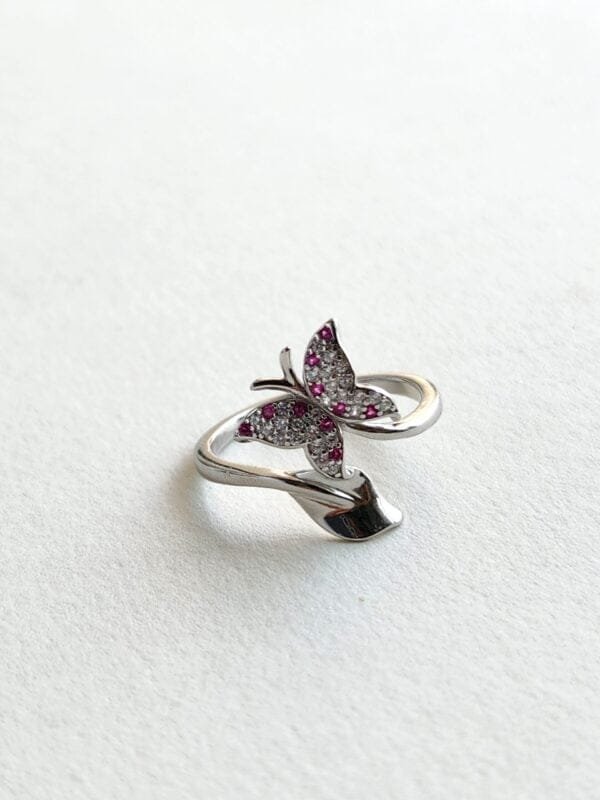 Pink Stones Adjustable Butterfly Ring