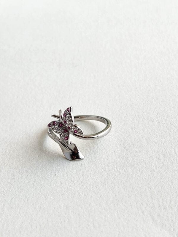 Pink Stones Adjustable Butterfly Ring - Image 3